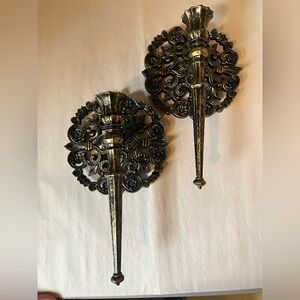Vintage Homco Gothic-style Plastic Ornate Wall Sconce Candle Holders Blk/Gold